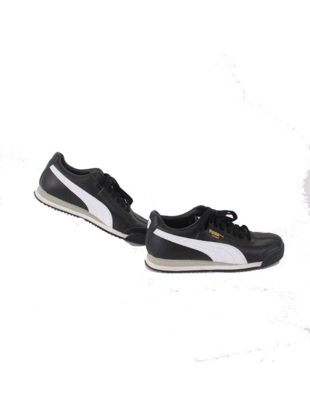 Puma Sneakers Roma Sz 9.5 Black White Gold Logo Lace Up Leather Sneakers - Picture 5 of 10